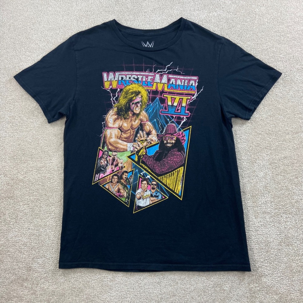 WWE Wrestlemania VI T-Shirt Mens Medium Black Graphic Retro Ultimate Warrior